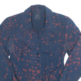 ELFE Womens Shirt Blue Silk Crazy Pattern Long Sleeve S