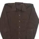 WALDE Mens Plain Shirt Brown Long Sleeve S