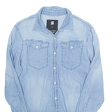 G-STAR RAW Mens Plain Shirt Blue Long Sleeve M
