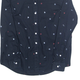 TOMMY HILFIGER Anchor Womens Shirt Blue Crazy Pattern Long Sleeve XS
