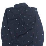 TOMMY HILFIGER Anchor Womens Shirt Blue Crazy Pattern Long Sleeve XS