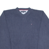 TOMMY HILFIGER Mens Jumper Blue V-Neck Tight Knit L