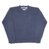 TOMMY HILFIGER Mens Jumper Blue V-Neck Tight Knit L