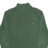 TOMMY HILFIGER Mens Jumper Green 1/4 Zip Chunky Knit L