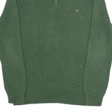 TOMMY HILFIGER Mens Jumper Green 1/4 Zip Chunky Knit L