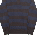 TOMMY HILFIGER Mens Jumper Brown Striped 1/4 Zip Tight Knit M