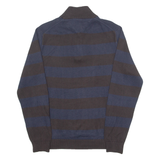 TOMMY HILFIGER Mens Jumper Brown Striped 1/4 Zip Tight Knit M