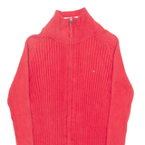 TOMMY HILFIGER Womens Jumper Red High Neck Tight Knit S