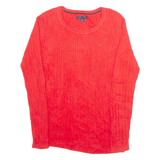 TOMMY HILFIGER Womens Jumper Red Crew Neck Cable Knit M