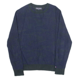 TOMMY HILFIGER Mens Patterned Jumper Blue Crazy Pattern Tight Knit M