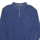 TOMMY HILFIGER Collared Mens Jumper Blue 1/4 Zip Tight Knit L