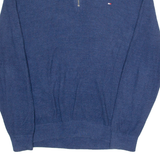 TOMMY HILFIGER Collared Mens Jumper Blue 1/4 Zip Tight Knit L