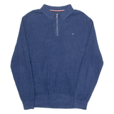 TOMMY HILFIGER Collared Mens Jumper Blue 1/4 Zip Tight Knit L