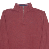 TOMMY HILFIGER Mens Jumper Maroon 1/4 Zip Tight Knit L