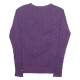 TOMMY HILFIGER Womens Jumper Purple V-Neck Cable Knit S
