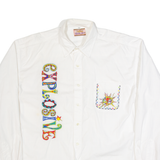 EAGLE JACCA Explosive Mens Plain Shirt White 90s Long Sleeve M