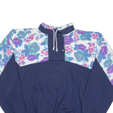 Floral Womens Sweatshirt Blue Button Neck S