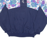 Floral Womens Sweatshirt Blue Button Neck S