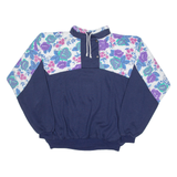 Floral Womens Sweatshirt Blue Button Neck S