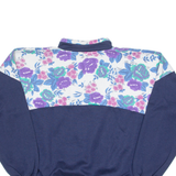 Floral Womens Sweatshirt Blue Button Neck S