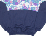 Floral Womens Sweatshirt Blue Button Neck S