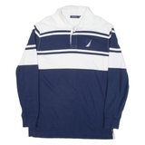 NAUTICA Mens Polo Shirt Blue Striped Long Sleeve L