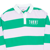 TOMMY HILFIGER Cropped Womens Polo Shirt Green Striped Long Sleeve M