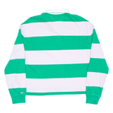 TOMMY HILFIGER Cropped Womens Polo Shirt Green Striped Long Sleeve M