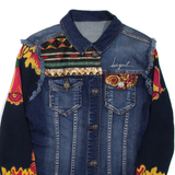 DESIGUAL Womens Denim Jacket Blue Crazy Pattern M