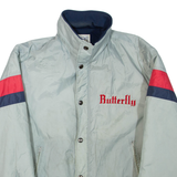 BUTTERFLY Mens Bomber Jacket Blue Nylon L