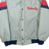 BUTTERFLY Mens Bomber Jacket Blue Nylon L