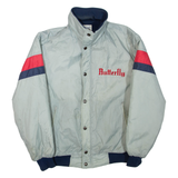 BUTTERFLY Mens Bomber Jacket Blue Nylon L