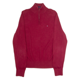 TOMMY HILFIGER Mens Jumper Red 1/4 Zip Tight Knit L