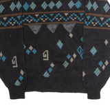 CHARTWELL Womens Patterned Jumper Black Crew Neck 90s Tight Knit L