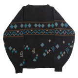 CHARTWELL Womens Patterned Jumper Black Crew Neck 90s Tight Knit L