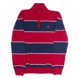 CHAPS Mens Patterned Jumper Red Striped 1/4 Zip Tight Knit M