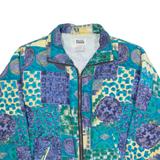 BASIC EDITIONS Womens Shell Jacket Blue Silk 90s Crazy Pattern M
