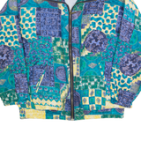 BASIC EDITIONS Womens Shell Jacket Blue Silk 90s Crazy Pattern M