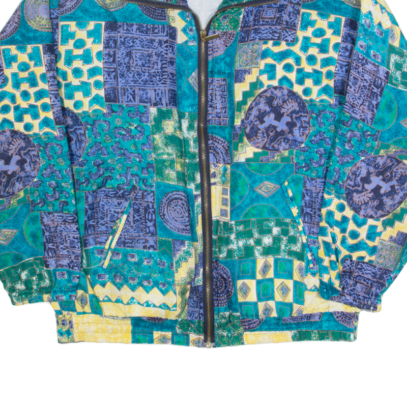 BASIC EDITIONS Womens Shell Jacket Blue Silk 90s Crazy Pattern M