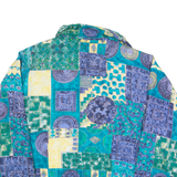 BASIC EDITIONS Womens Shell Jacket Blue Silk 90s Crazy Pattern M