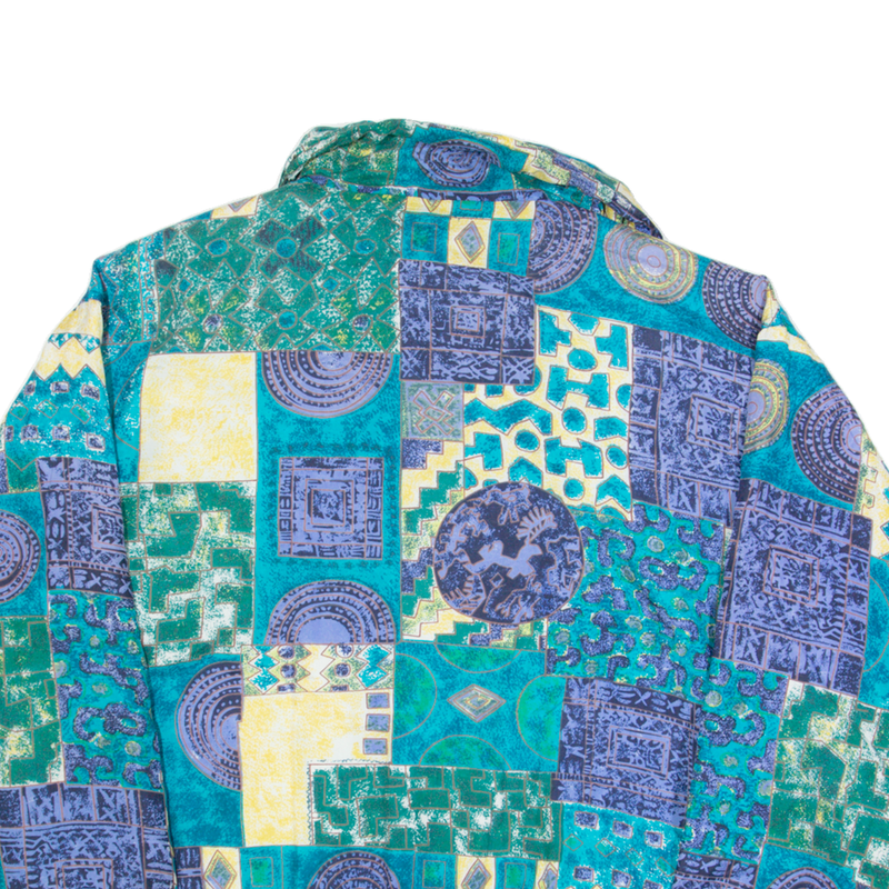 BASIC EDITIONS Womens Shell Jacket Blue Silk 90s Crazy Pattern M
