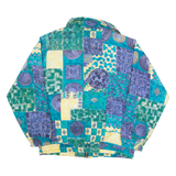 BASIC EDITIONS Womens Shell Jacket Blue Silk 90s Crazy Pattern M