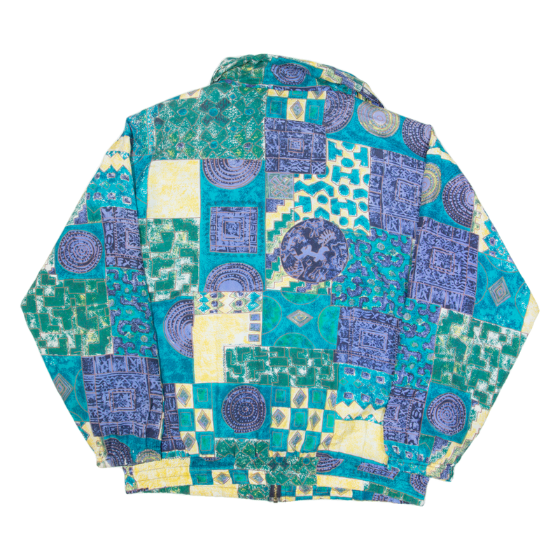 BASIC EDITIONS Womens Shell Jacket Blue Silk 90s Crazy Pattern M