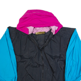 DAISY KINGDOM Womens Rain Jacket Black 90s Hooded Colourblock XL