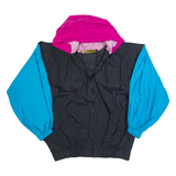 DAISY KINGDOM Womens Rain Jacket Black 90s Hooded Colourblock XL