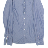 TOMMY HILFIGER Fitted Ruffle Womens Shirt Blue Striped Long Sleeve S