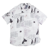 TREND Newspaper Mens Shirt White Viscose Crazy Pattern M