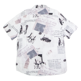 TREND Newspaper Mens Shirt White Viscose Crazy Pattern M