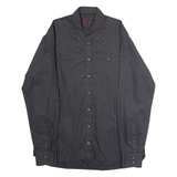 TOMMY HILFIGER Mens Shirt Black Striped Long Sleeve L