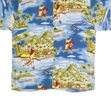MANGO MOON Boat Mens Hawaiian Shirt Blue Crazy Pattern XL